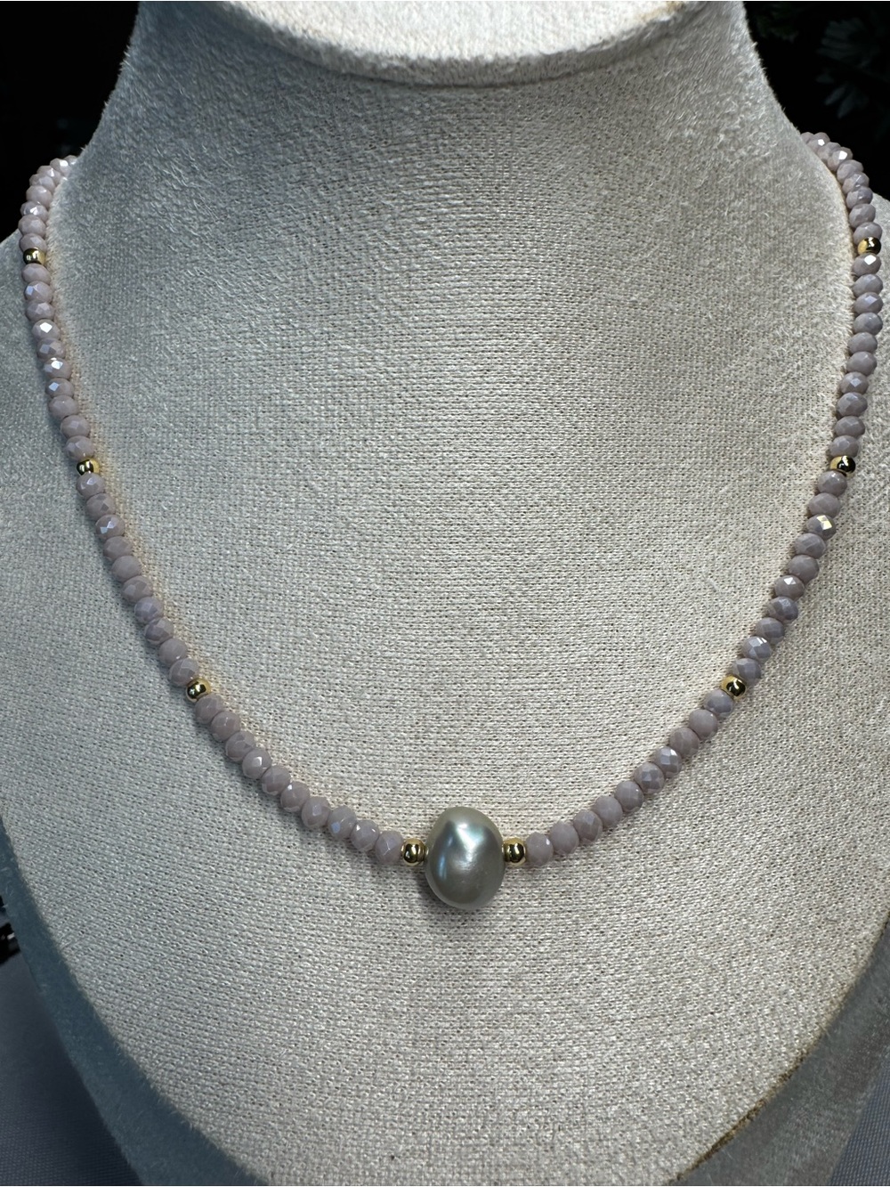 Freshwater Pearl and Lilac Bead Necklace - Unbranded